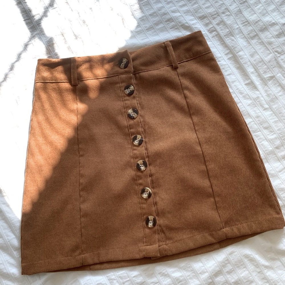 Corduroy Button-Up Skirt - caramel
